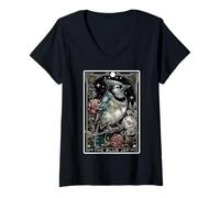 Donna The Blue Jay Bird Tarocchi Witchy Moon Maglietta con Collo a V