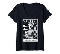 Donna The Bocce Queen Bocce Ball Player Tarocchi Witchy Moon Maglietta con Collo a V