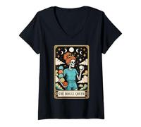 Donna The Bocce Queen Bocce Ball Player Tarocchi Witchy Moon Maglietta con Collo a V