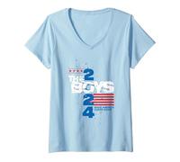 Donna The Boys Make America Super Again 2024 Political Campaign Maglietta con Collo a V, Celeste, S