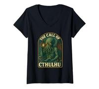 Donna The Call of Cthulhu umorismo assurdo terrore Lovecraft geek Maglietta con Collo a V