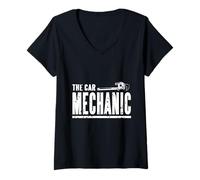 Donna The Car Mechanic, design vintage retrò Maglietta con Collo a V