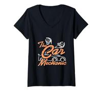 Donna The Car Mechanic, design vintage retrò Maglietta con Collo a V