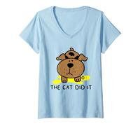 Donna The Cat Did It Funny Pet Blame Maglietta con Collo a V