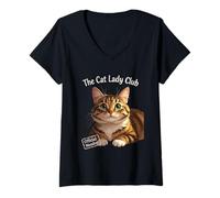 Donna The Cat Lady Club Cozy Tabby Maglietta con Collo a V