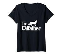Donna The Catfather Bombay Cat Lover Funny Father Cat Dad Maglietta con Collo a V