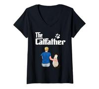 Donna The Catfather Siamese Cat Dad Funny Kitty Cats Loves Maglietta con Collo a V