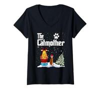 Donna The Catmother Bengal Cat Mom Christmas Funny Kitty Xmas Maglietta con Collo a V