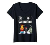Donna The Catmother British Shorthait Cat Mom Christmas Kitty Xmas Maglietta con Collo a V