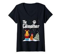 Donna The Catmother Maine Coon Cat Mom Christmas Funny Kitty Xmas Maglietta con Collo a V