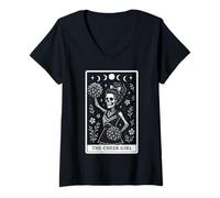 Donna The Cheer Girl Cheerleader Cheerleader Scheletro Tarocchi Carta Maglietta con Collo a V