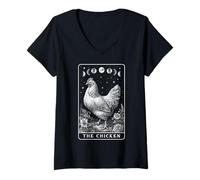 Donna The Chicken Farm Farmer Tarocchi Witchy Moon Hen Maglietta con Collo a V