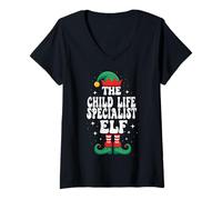 Donna The Child Life Specialist Elf Funny Christmas Maglietta con Collo a V