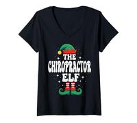 Donna The Chiropractor Elf - Divertente Gruppo familiare Natalizio Maglietta con Collo a V