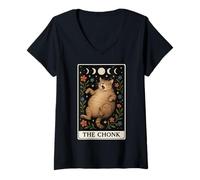 Donna The Chonk Funny Fat Cat Meme Tabby Cat Tarocchi Carta Witchy Maglietta con Collo a V