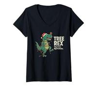 Donna The Christmas Wonder Dinosaur Albero di Natale Rex Maglietta con Collo a V