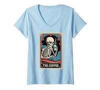 Donna The Coffee Tarocchi Scheletro Ufficio collega caffè Maglietta con Collo a V