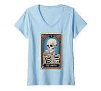 Donna The Coffee Tarot Card Skeleton Halloween Coffee Lover Maglietta con Collo a V