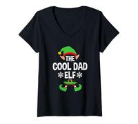 Donna The Cool Dad Elf Party Family Group Matching Padre X-mas Maglietta con Collo a V