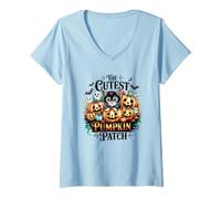 Donna The Cutest Pumpkin Patch Kitty e spettri spettrali Maglietta con Collo a V