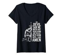 Donna The Devil Saw Me Thought He'd Won Christian Religious Saying Maglietta con Collo a V