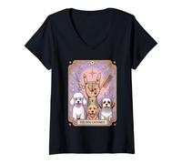 Donna The Dog Groomer Retro Tattoo-Inspired Tarocco Card Dog Lover Maglietta con Collo a V
