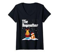 Donna The Dogmother Pomeranian Dog Mom Christmas Puppy Xmas Maglietta con Collo a V