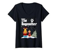Donna The Dogmother Poodle Dog Mom Christmas Xmas Maglietta con Collo a V