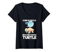 Donna The Earth Is Flat Citazione Cute Turtle Funny Flat Earth Maglietta con Collo a V