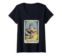 Donna The Emperor Cat Tarocco Card Cat in Box Lover Funny Cat Maglietta con Collo a V