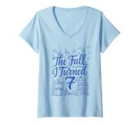 Donna The Fall I Turned 7 Carino Autunno 7 ° Compleanno Maglietta con Collo a V