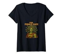 Donna The Female Gaze Medusa Design Femminista Mitologia Statement Maglietta con Collo a V