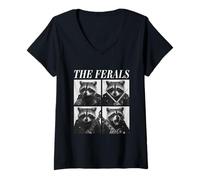 Donna The Ferals Raccoons Rockers Animali Rock Music Emo Punk Band Maglietta con Collo a V