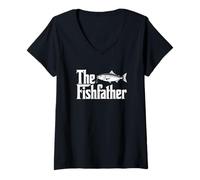 Donna The Fishfather - Divertente gioco di parole del padre di pesca Maglietta con Collo a V