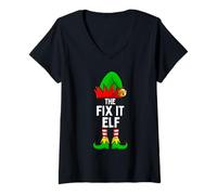 Donna The Fix It Elf - Divertente Famiglia Natalizia Maglietta con Collo a V
