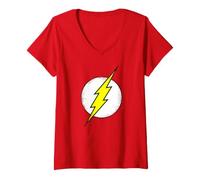 Donna The Flash Distressed Logo Maglietta con Collo a V