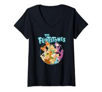 Donna The Flintstones Family Circle Maglietta con Collo a V