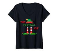 Donna The Football Funny Elf Christmas Pigiama Family Shirt Maglietta con Collo a V