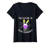 Donna The Future Is Nonbinary Non Bunnary Enby NB Gender Queer Maglietta con Collo a V