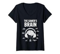 Donna The Gamer's Brain Funny Gaming Headset Nerd Design Maglietta con Collo a V