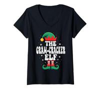 Donna The Gram-Cracker Elf Divertente Natale Corrispondente Gruppo Familiare Maglietta con Collo a V