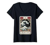 Donna The Great Wave off Kanagawa By Night Tarocchi Card Retro Maglietta con Collo a V