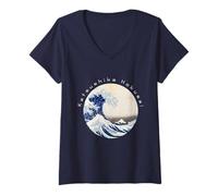Donna The Great Wave off Kanagawa Katsushika Hokusai Japanese Art Maglietta con Collo a V