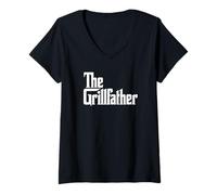 Donna The Grillfather BBQ Master Barbecue Grilling Chef Maglietta con Collo a V