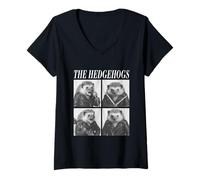 Donna The Hedgehogs Rockers Cool Animals Musica Rock Emo Punk Band Maglietta con Collo a V