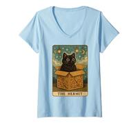 Donna The Hermit Tarocco Card Cat in Box Mystic Funny Cat Maglietta con Collo a V