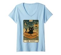 Donna The Hermit Tarocco Carta Amante Gatto Divertente Maglietta con Collo a V