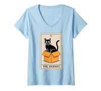 Donna The Hermit Tarocco Carta Mistico Gatto in Scatola Divertente Gatto Maglietta con Collo a V