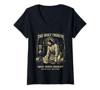 Donna The Holy Trinity Squat Bench Deadlift Jesus Lifter Maglietta con Collo a V