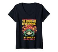 Donna The Horrors Are Neverending Yet I Remain Silly Umorismo Rana Maglietta con Collo a V